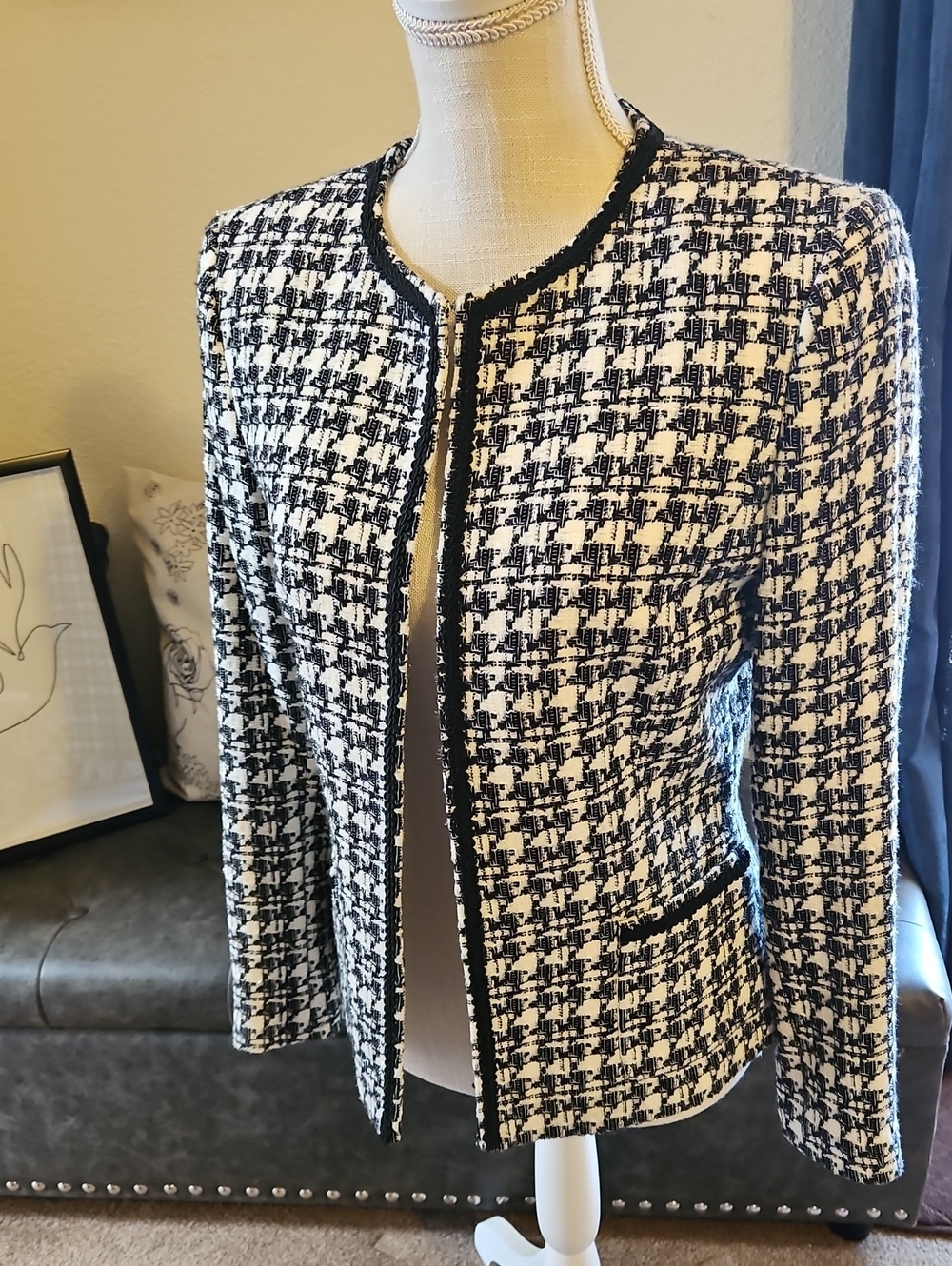 Black & White Tweed Open-Front Blazer
